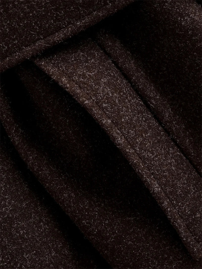 Women's Coat 2025 Winter New Style Dark Brown Long-Sleeve Belted Loose-Fit Long Woolen Coat Fashionable and Stylish