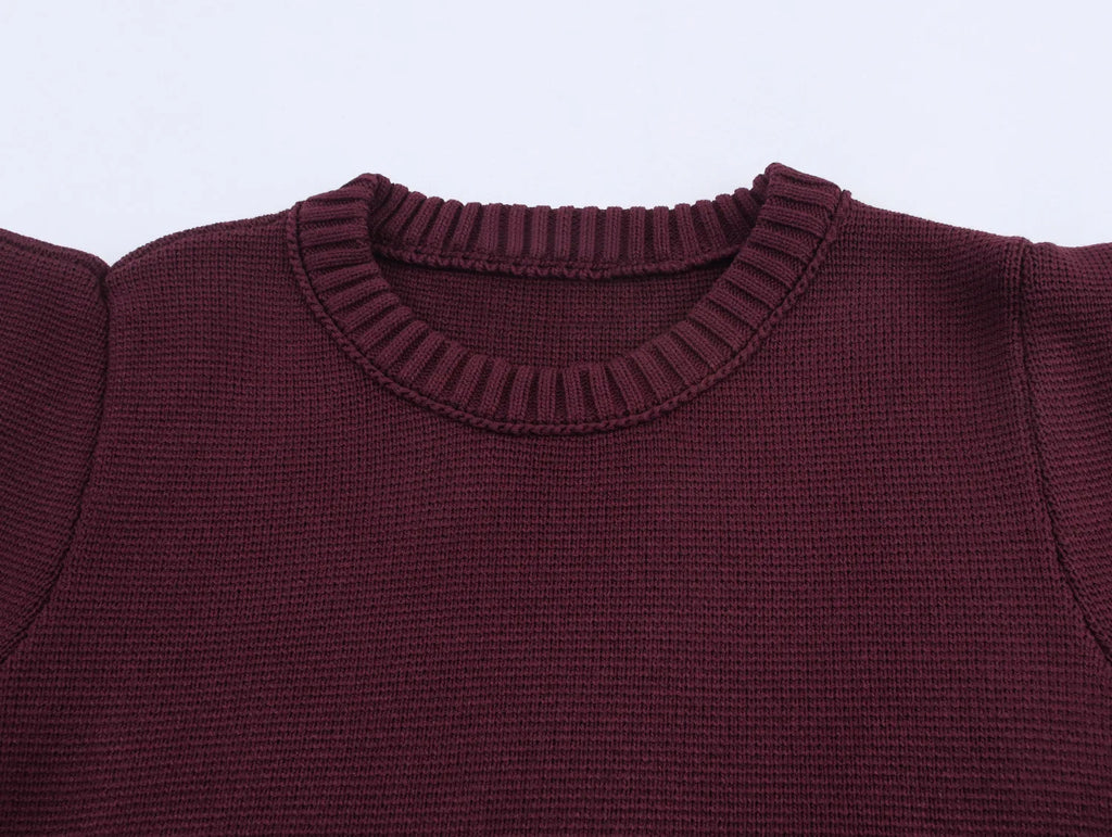 Woman's Knitted Pullover Round Neck Pleated Short Sleeve Slim Solid Color Cropped Sweater Simple Commuter Autumn Female Top