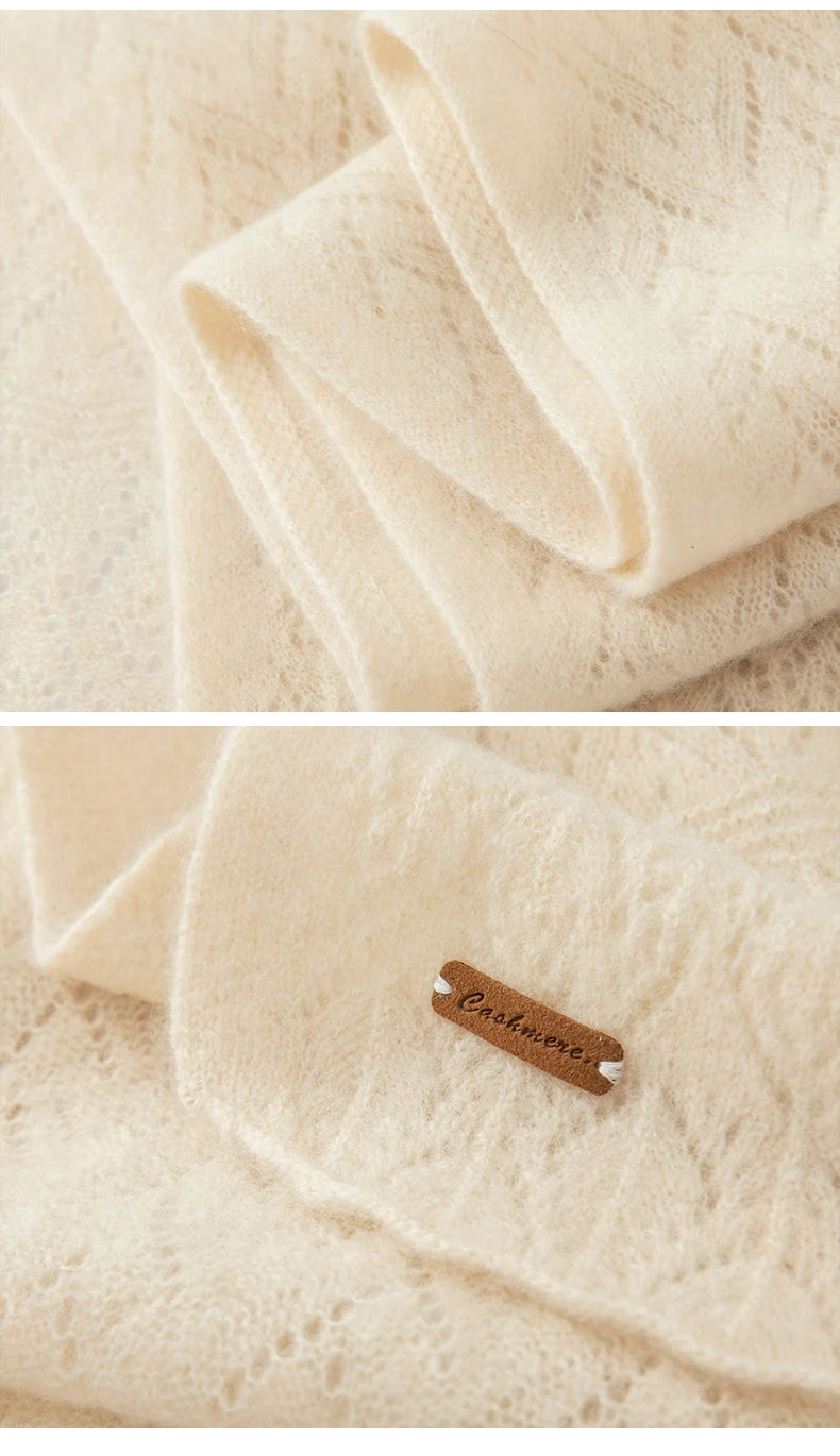 Women 100% Pure Cashmere Knit Scarf Patterned Winter Warm Soft Cozy Fashion Casual Neck Warmer Cold Weather Accessory