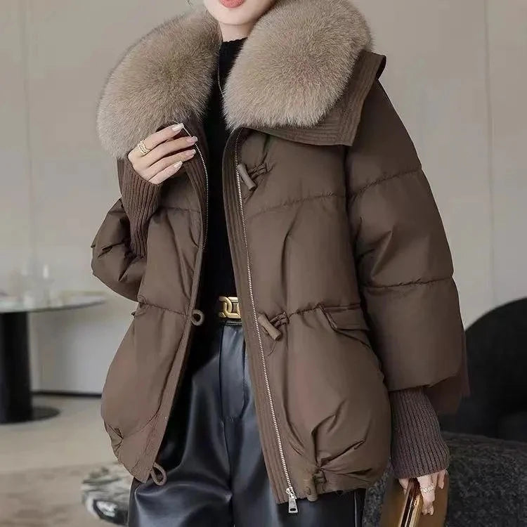 Women Winter Down Cotton Jacket 2025 New Women Warm Thick Cotton Coat Larger Fur Collar Cotton Padded Jacket Women Parka Coat