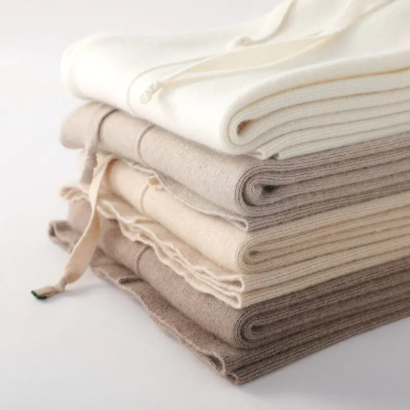 Cashmere Sweatpants Women Autumn Winter Fashion High Waisted Drawstring Warm Pants Casual Solid Knitted Cashmere Insulation Pant