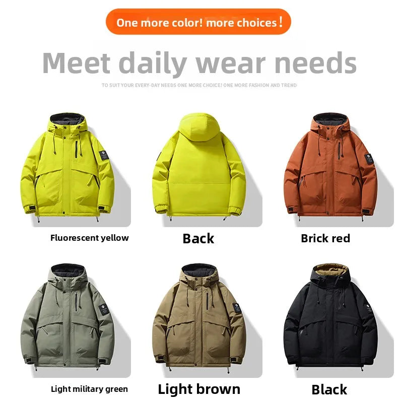 Men's Fishing Jacket  Mountain Climbing Coat Men Thickened Hooded Coat New Winter Loose Men Simple and Fashionable Work Jacket