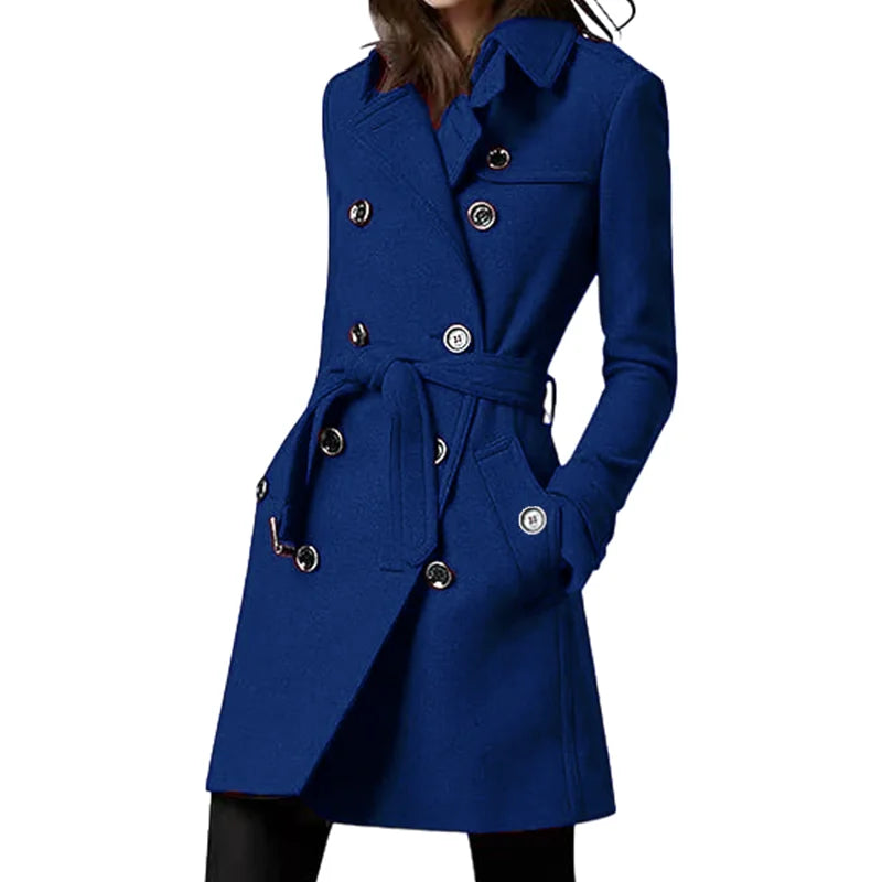 Women's Trench Coat Wool Blends Double Breasted Lining Jacket Belt Shoulder Badge Casual Coats Streetwear Women's Clothing