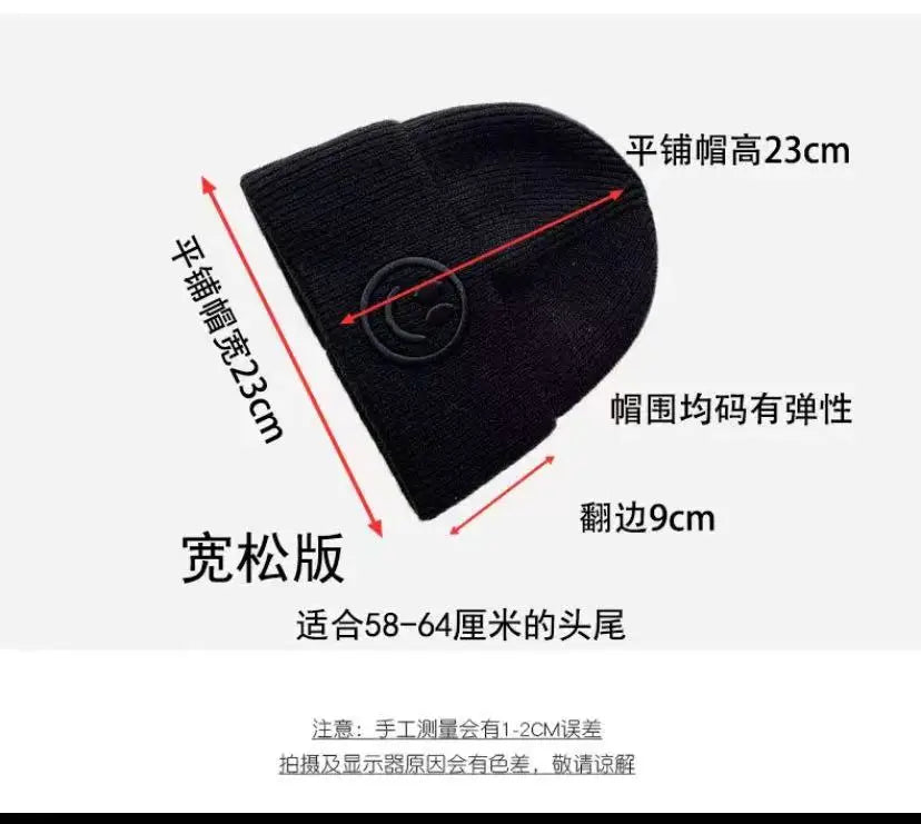 Wool hat female Korean versioncartoonsmiley face embroidered knittedautumn andwintermen'soutdoorwarm thickened brimless cold hat
