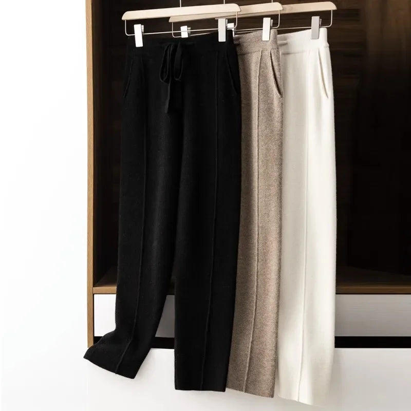 Cashmere Sweatpants Women Autumn Winter 2023 New Fashion High Waisted Drawstring Pants Casual Knitted Harem Pants