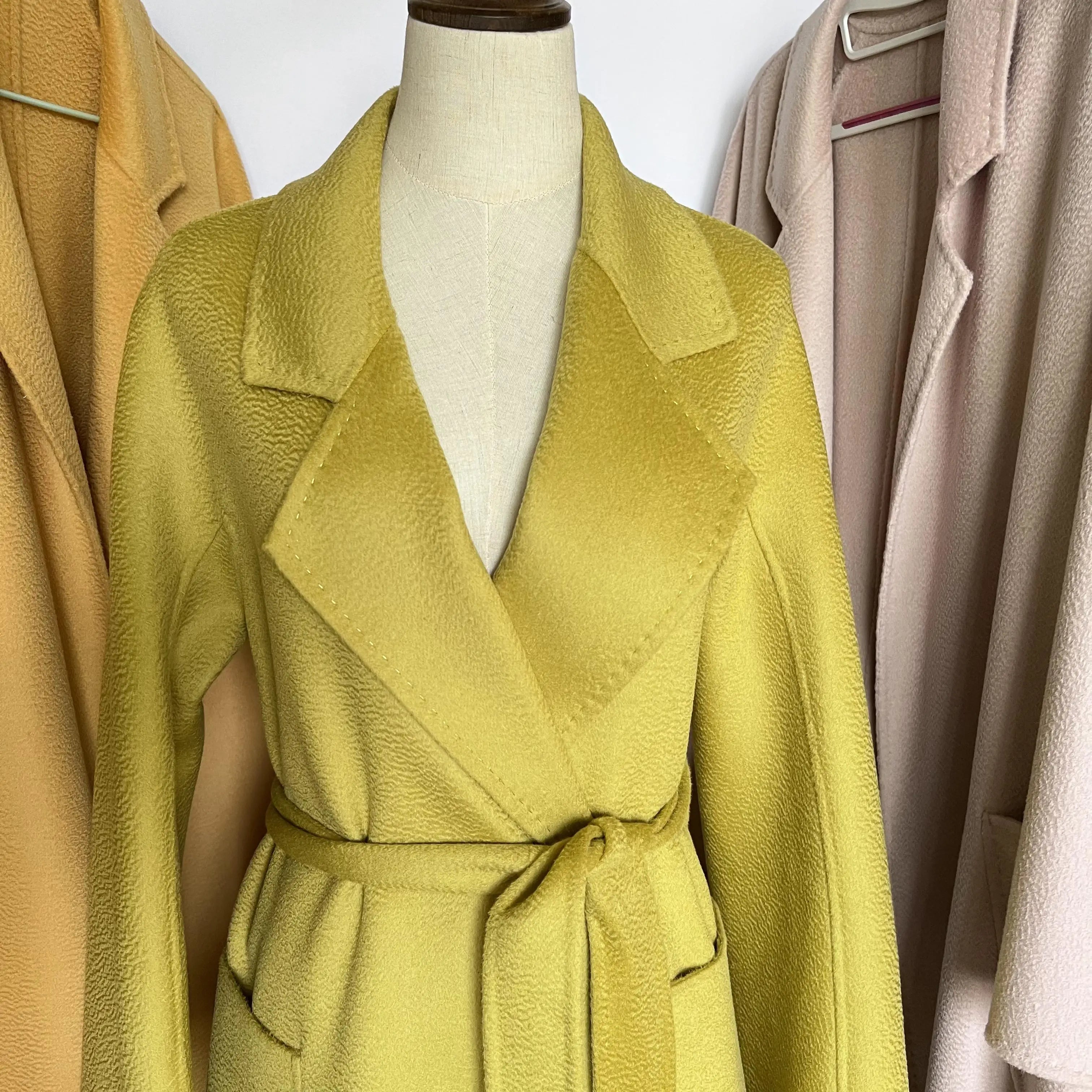 Cashmere Coat Female Winter Mid-Length Corrugated Coat Black Wool Coat Woman Autumn New Casual Fashion Red Beige Lace-Up Coat