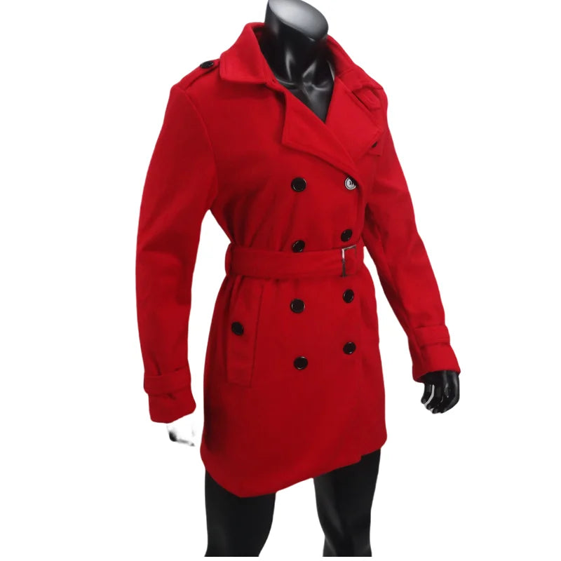 Women's Trench Coat Wool Blends Double Breasted Lining Jacket Belt Shoulder Badge Casual Coats Streetwear Women's Clothing