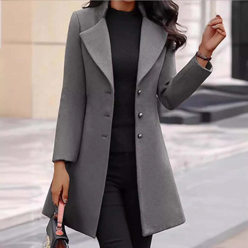 Wool Coat Jacket Women Woolen Outerwear Single Breasted Turn Down Collar Slim Mid Length Overcoat Office Lady Autumn Winter 2025