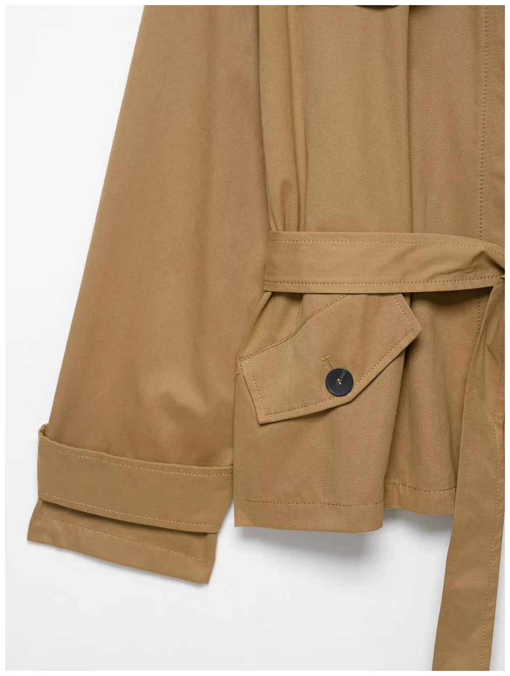 Women Fashion Cinched Waist Short Workwear Jacket Stand Collar Belted Trendy And Versatile Trench Coat Casual Stylish Streetwear