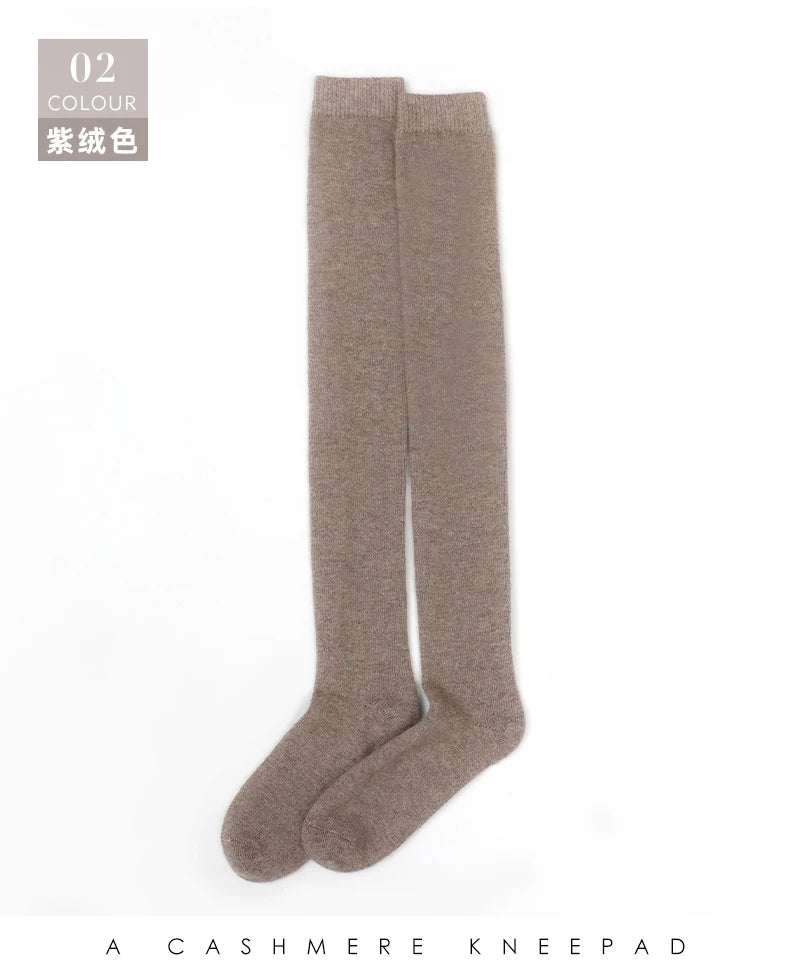 100% Cashmere Women Stockings New Fashion Autumn Casual Solid Color Warm Socks For Woman Soft Winter Knee High Socks Long