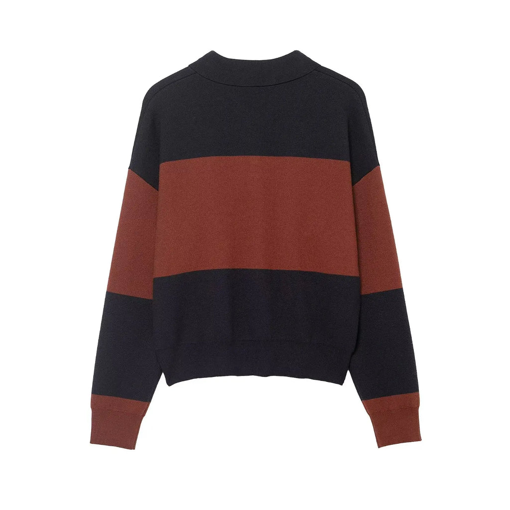 Pullover Sweater Women's Autumn 2025 New Fashion Loose Polo neck Knit Tops Women's Autumn Striped Elegant Warm Youth Sweater