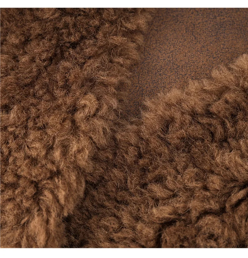 100% Wool Short Jackets for Women 2024 Autumn Winter V Neck Lamb Wool Coat Womens Clothing Fashion Outerwears Casaco Feminino