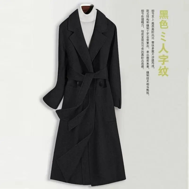 Women's Cashmere Coat 2025 New Autumn Winter Fashion Temperament Slim Thicken Woolen Coats With belt Female Long Overcoat