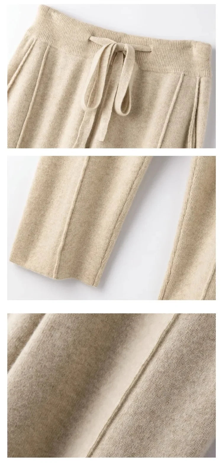 Cashmere Sweatpants Women Autumn Winter 2023 New Fashion High Waisted Drawstring Pants Casual Knitted Harem Pants