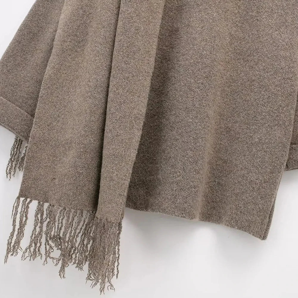 Women's Knitted Cardigan with Scarf Slim Casual Jacket Long Sleeve Patchwork Pocket Jacket Elegant Office Women's Sweater