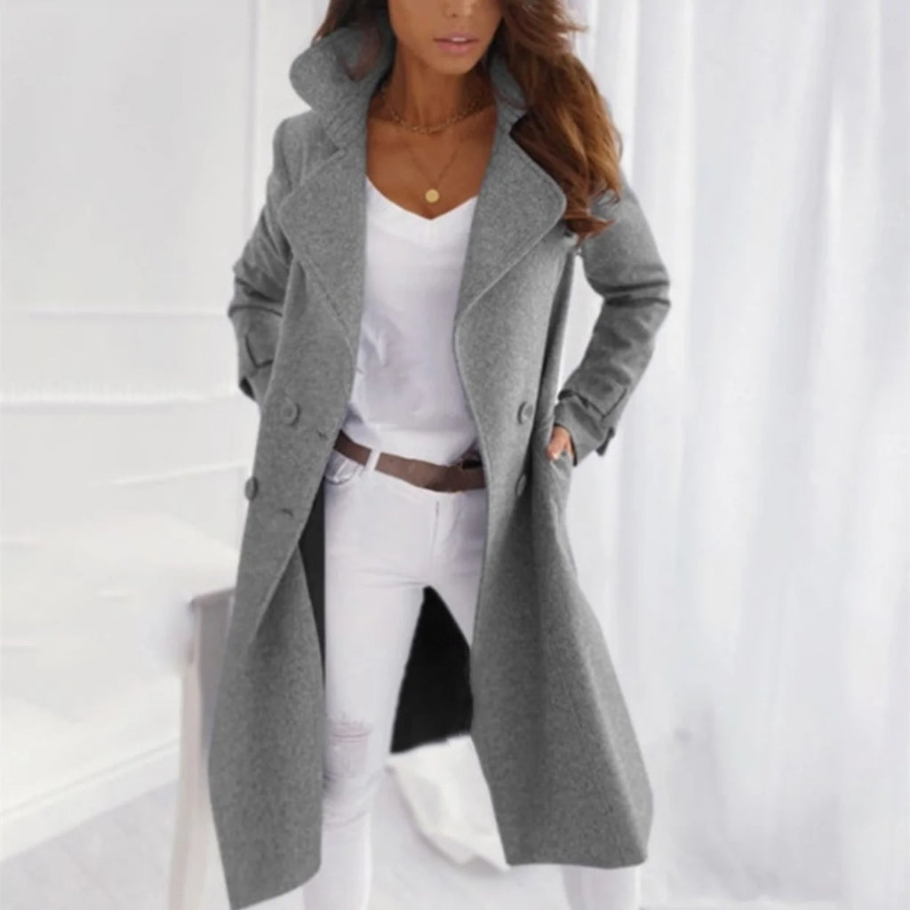 Women's BBW Trench Coat - Notch Lapel Double-Breasted Long Coat Fall Fashion