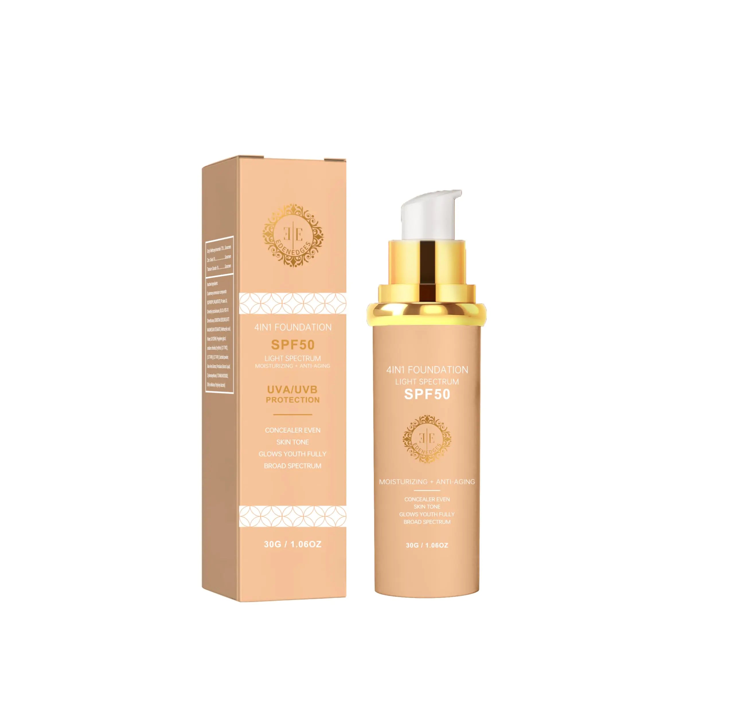 4-1 Magic Foundation Hydrating Light SpectrumMatch Skin Color Changed Foundation SPF 50+ Moisturizing Concealer Waterproof Primers (Light Spectrum)