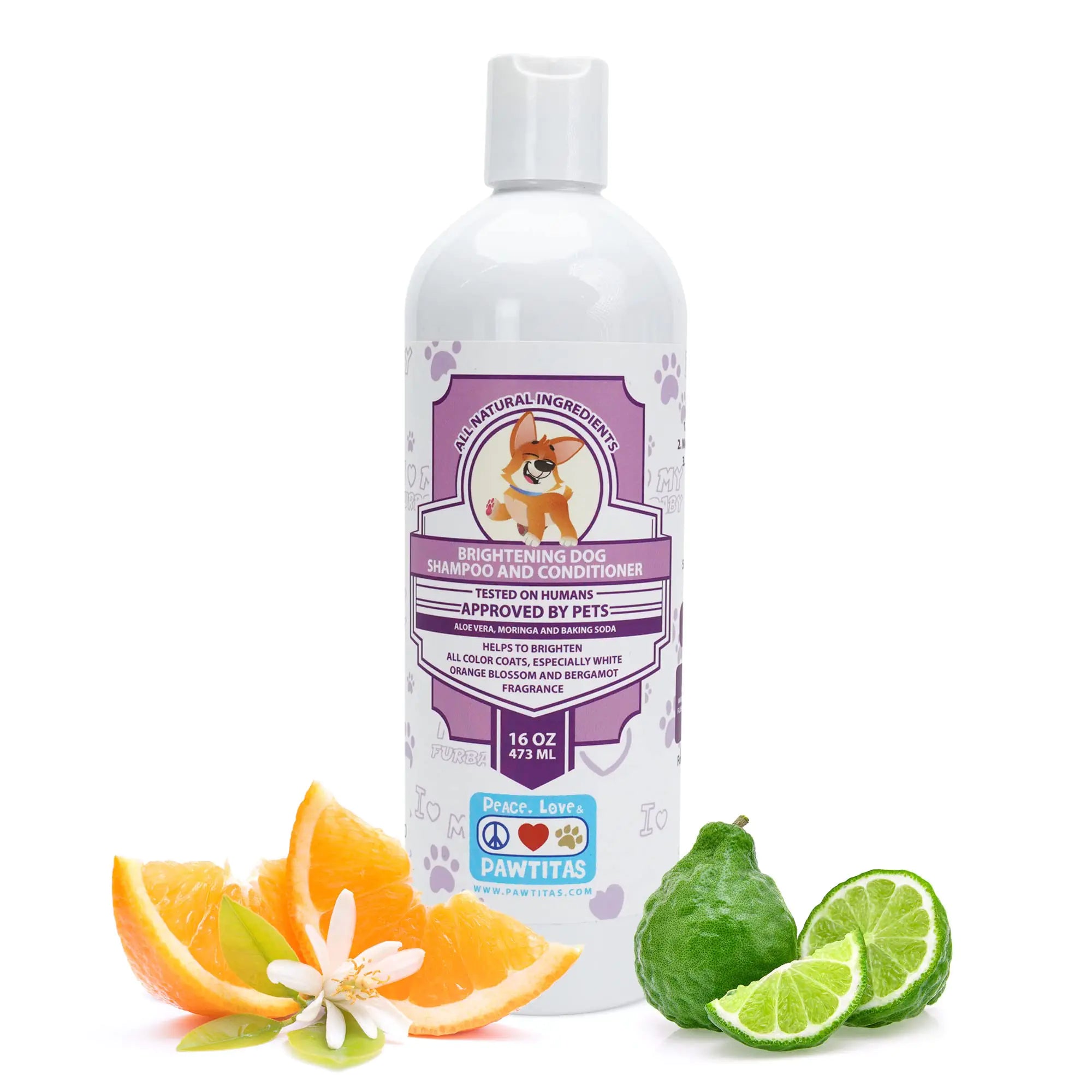 Pawtitas Dog Shampoo and Conditioner All Natural and Hypoallergenic Shampoo for Puppy Made with Certified Organic Natural Herbs Dog Conditioner - 16 Oz Dog Shampoo Made with Orange Blossom & Bergamot