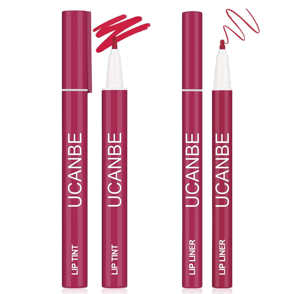 UCANBE 2pcs Matte Lip Tint Stain Set 1 Lip Stain & 1 Lip Liner Pencil Long Lasting Waterproof Lightweight Non-sticky Liquid Lipstick for Women & Girl (04 ROSEWOOD)