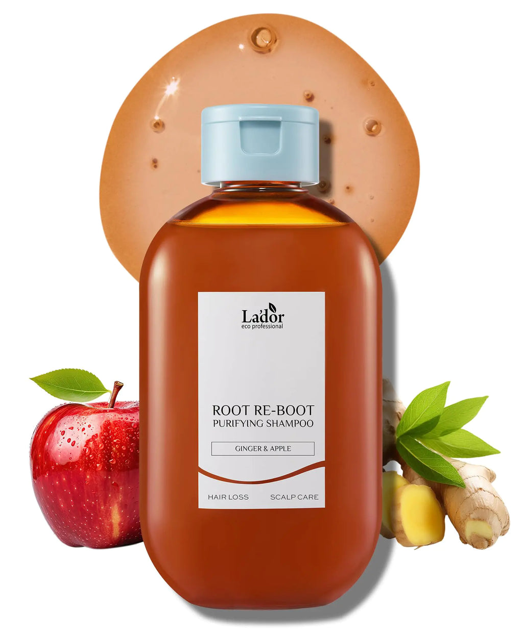 Lador Root Re-boot Refreshing Hair Loss Relief Shampoo Purifying w/Ginger Root & Apple Extract - Deep Cleansing Cooling Sensation for Sensitive Scalp Korean Haircare 10oz