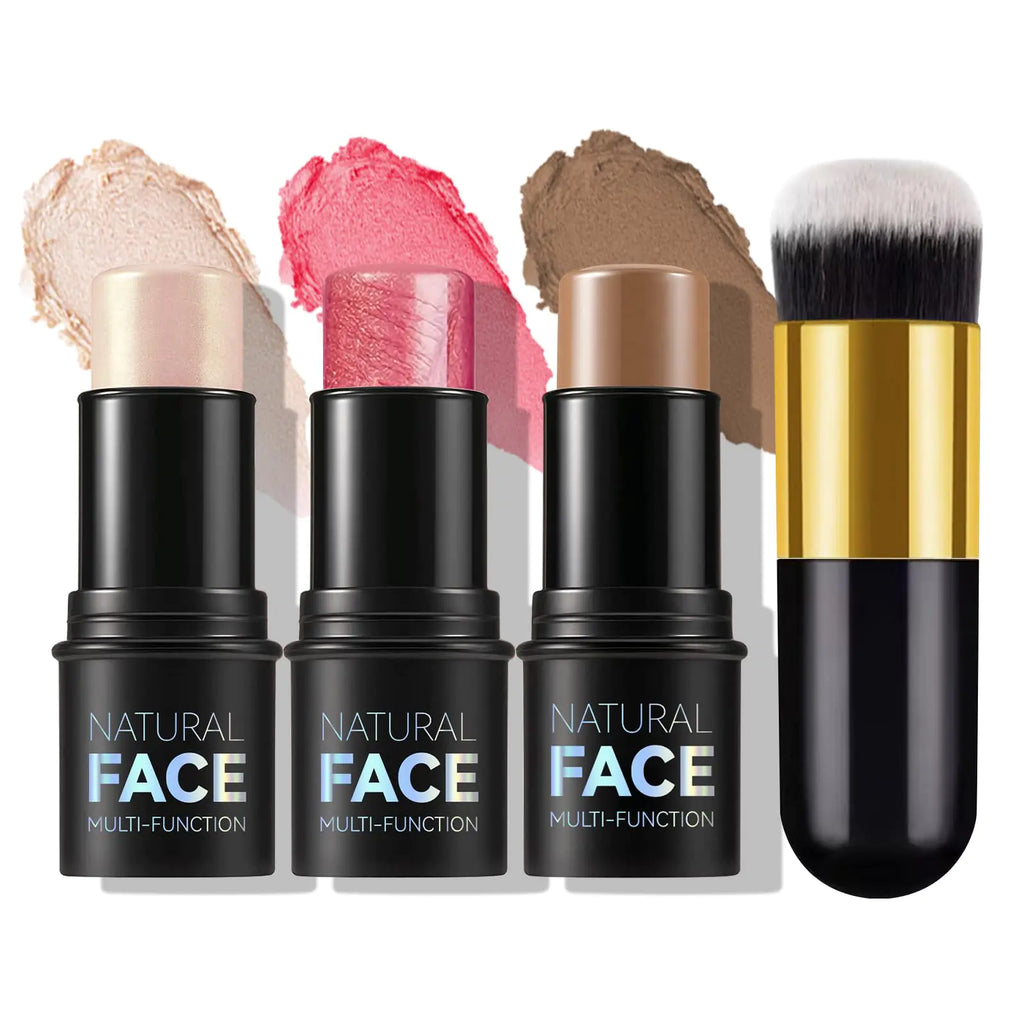 MLSMILE 3Pcs Cream Contour Stick Makeup KitCreate Face ContourHighlighter StickBlush stick for Sculpt the CheeksBronzer Contour SticksWaterproof Long-lasting Contour setNon-greasy（01#03#04#）