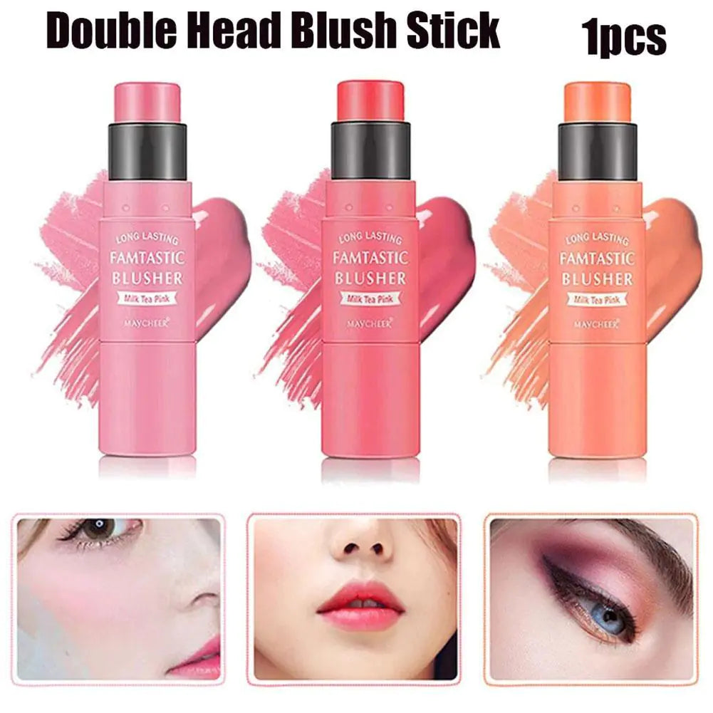 3 Color Double-Ended Blush Stick with Brush Applicator