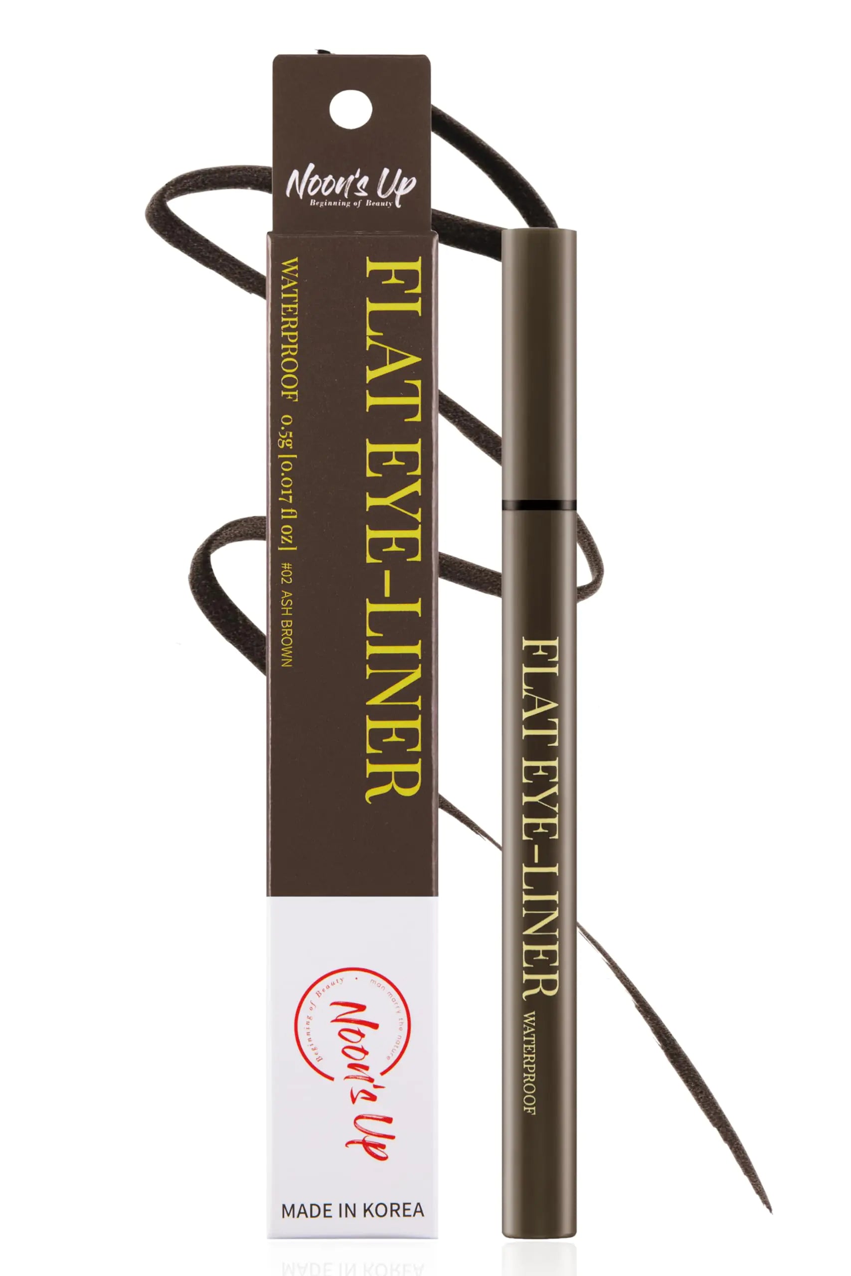 NOONS UP Flat Eye-Liner - Waterproof Liquid Eyeliner Pen | Ultra-Slim & Bold Ash Brown Eyeliner Liquid | Quick Dry Waterproof Eyeliner Pen | Eye-Defining Brown Liquid Eyeliner 0.018 Fl Oz